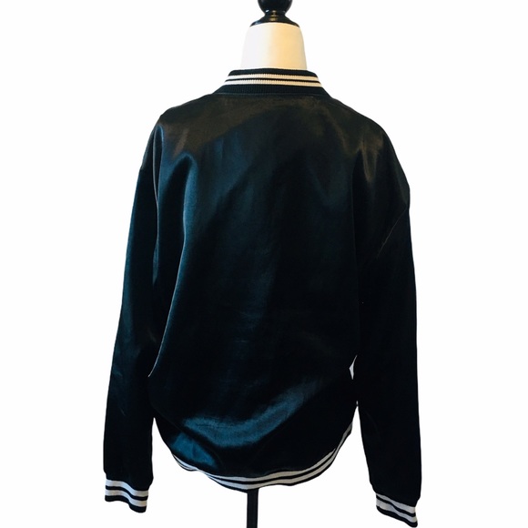 PINK Black Satin Bomber Jacket Coat Love Pink Logo - Picture 8 of 14